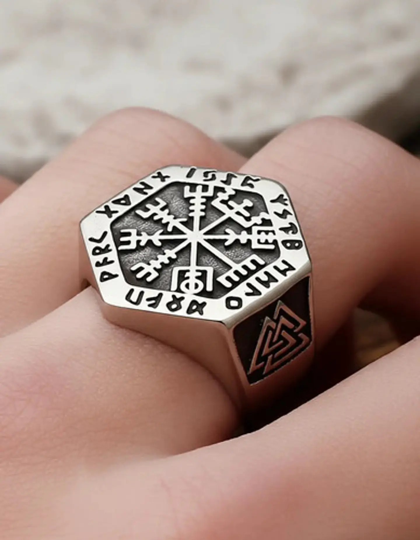 Anillo Vikingo en Acero para hombre y mujer Brújula vegvisir valknut  3