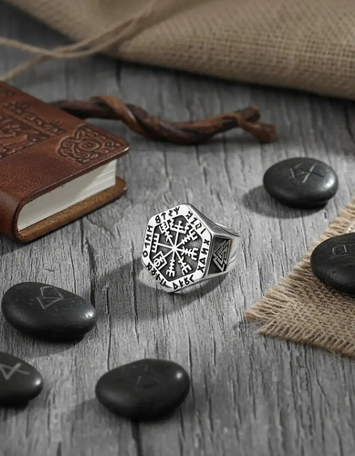 Anillo Vikingo en Acero para hombre y mujer Brújula vegvisir valknut  6