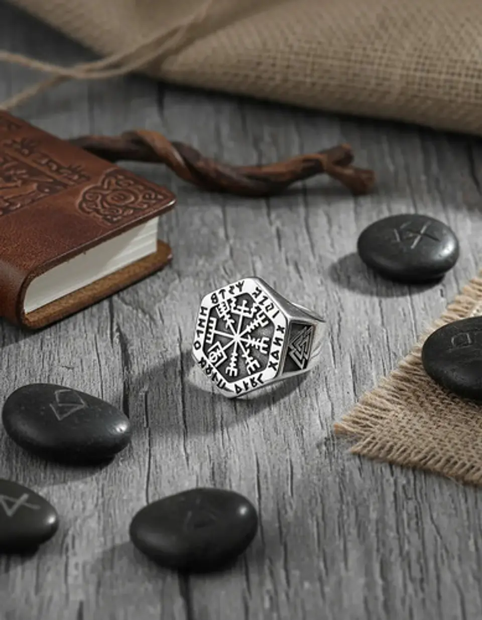 Anillo Vikingo en Acero para hombre y mujer Brújula vegvisir valknut  6