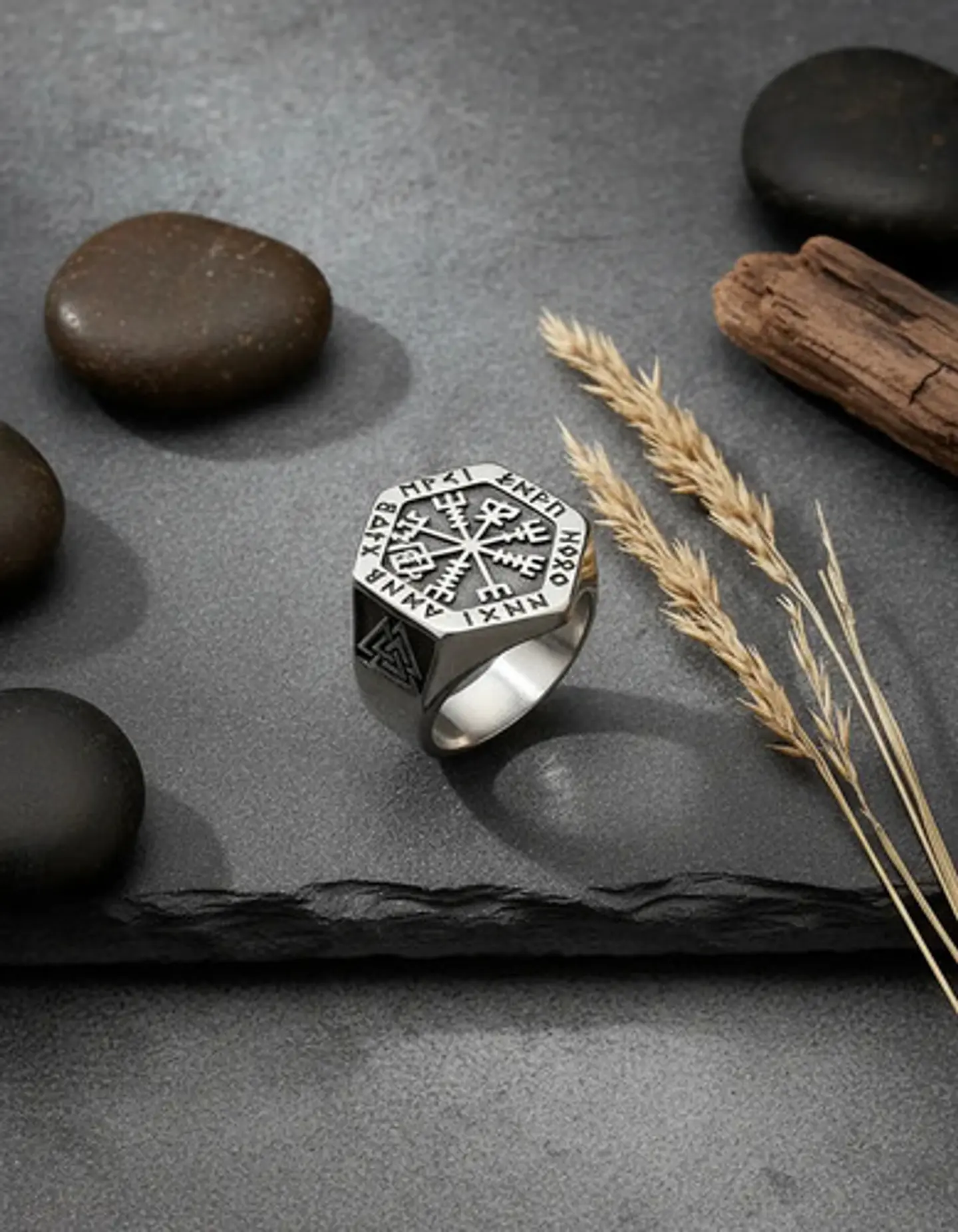 Anillo Vikingo en Acero para hombre y mujer Brújula vegvisir valknut  7