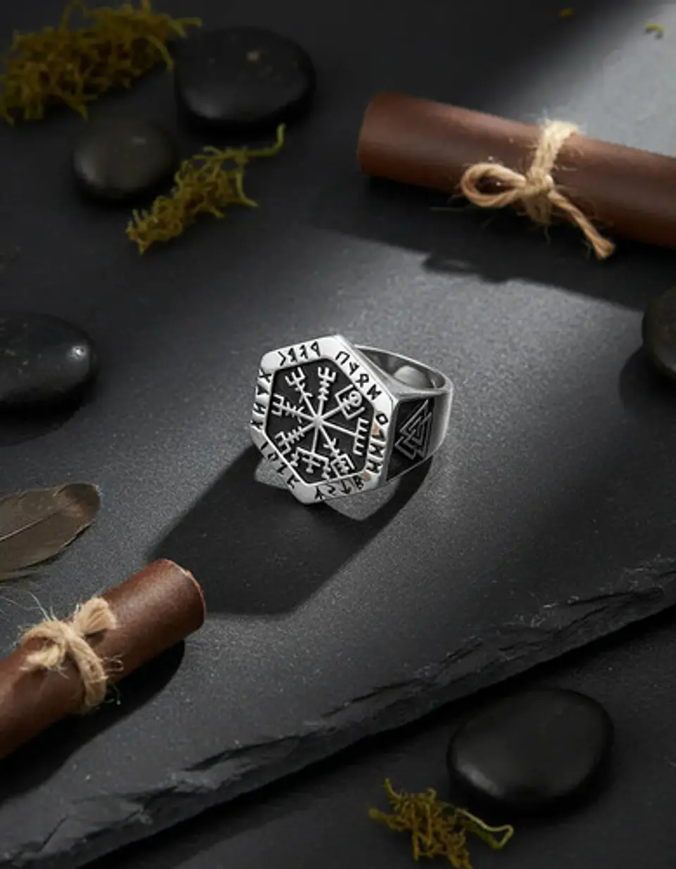 Anillo Vikingo en Acero para hombre y mujer Brújula vegvisir valknut  8