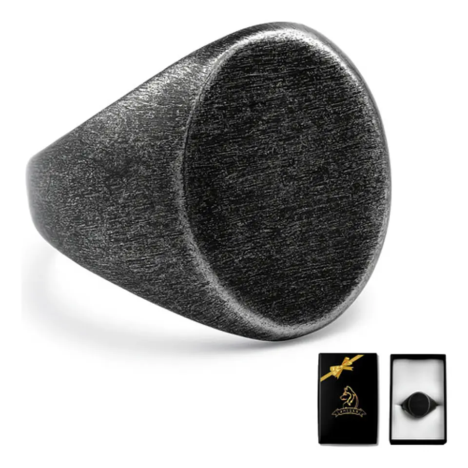 Anillo en Acero envejecido Industrial Forma Oval Para Hombre 1