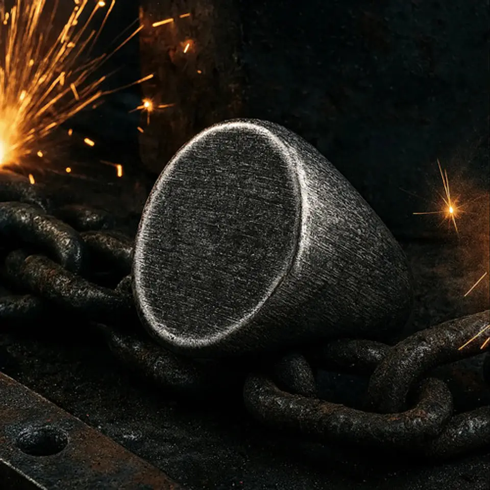 Anillo en Acero envejecido Industrial Forma Oval Para Hombre 5