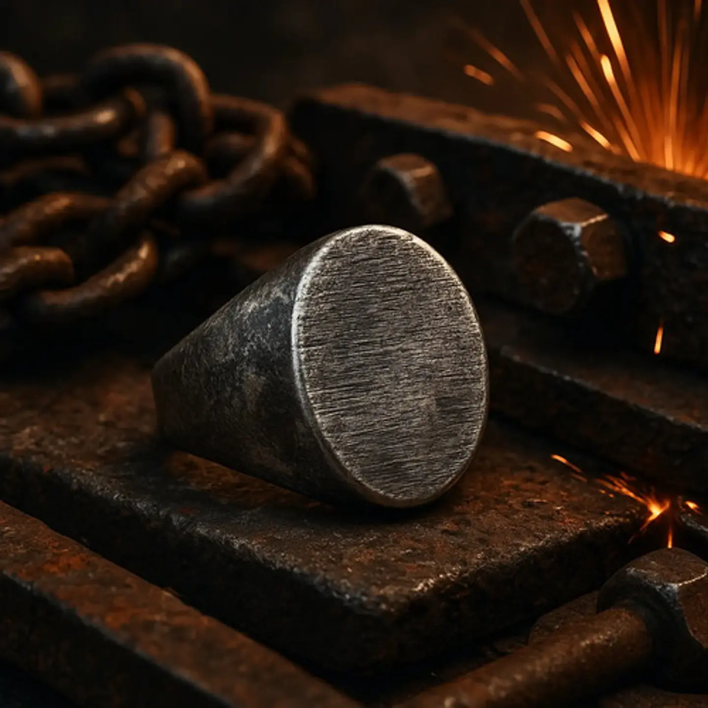 Anillo en Acero envejecido Industrial Forma Oval Para Hombre 6