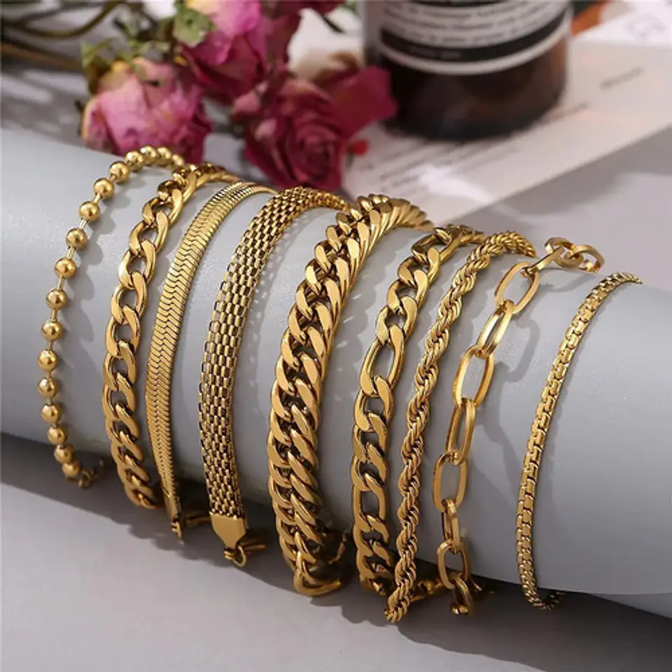 Pulsera Manilla Acero Inoxidable Color Oro Cadena Hombre 13