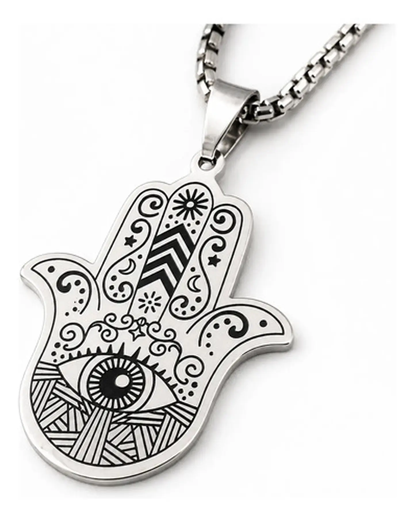 Collar En Acero Para Hombre Dije Color Plata Mano De Hamsa 1