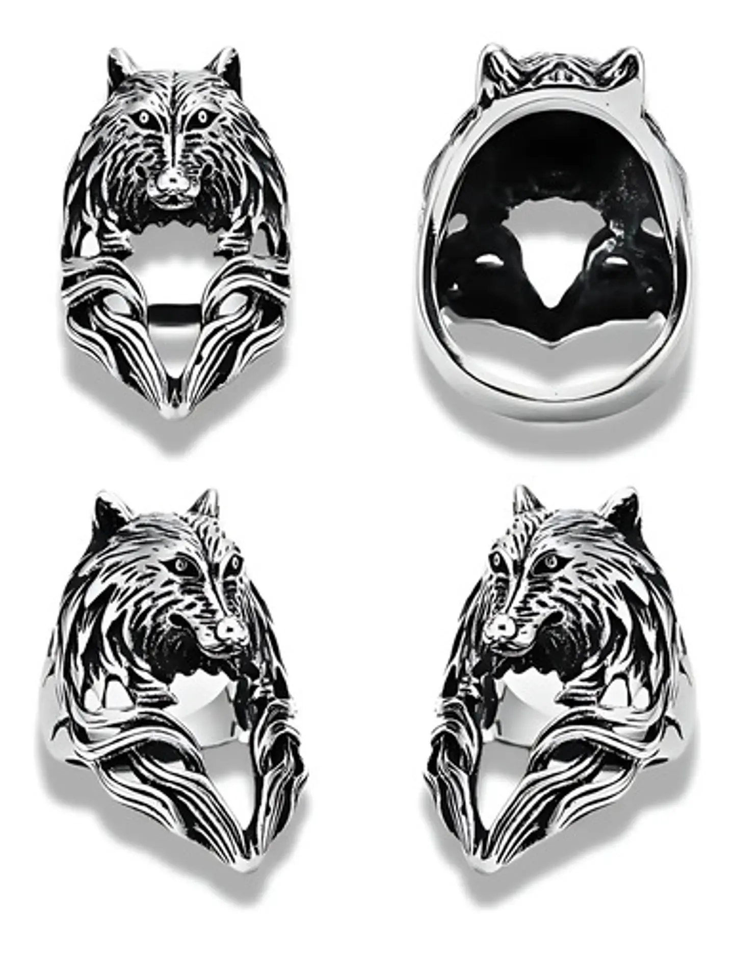 Anillo plateado Vikingo en Acero Para Hombre forma de Lobo 2