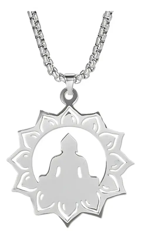 Collar en acero Para Hombres y Mujeres Dije Buda Loto Yoga