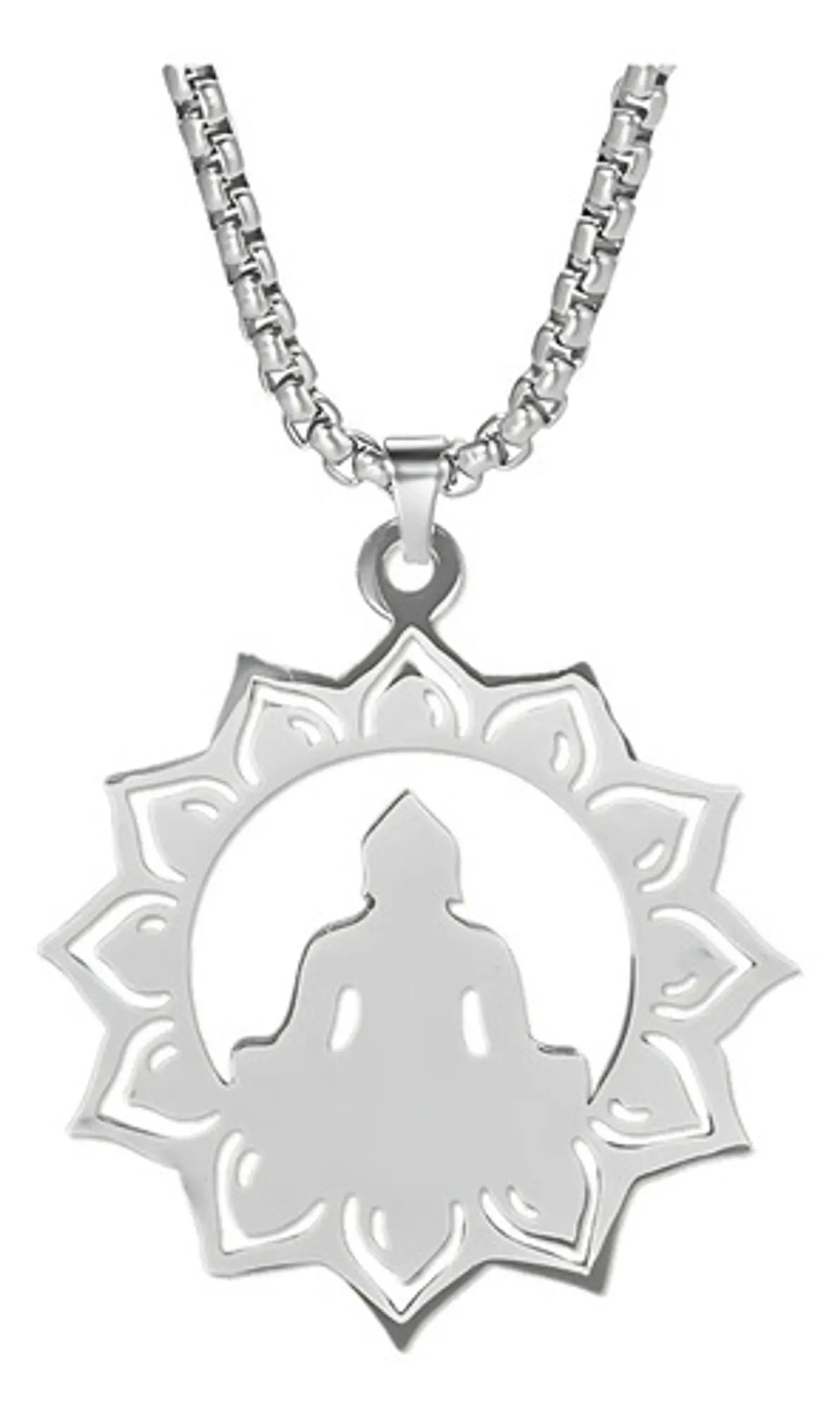 Collar en acero Para Hombres y Mujeres Dije Buda Loto Yoga 1