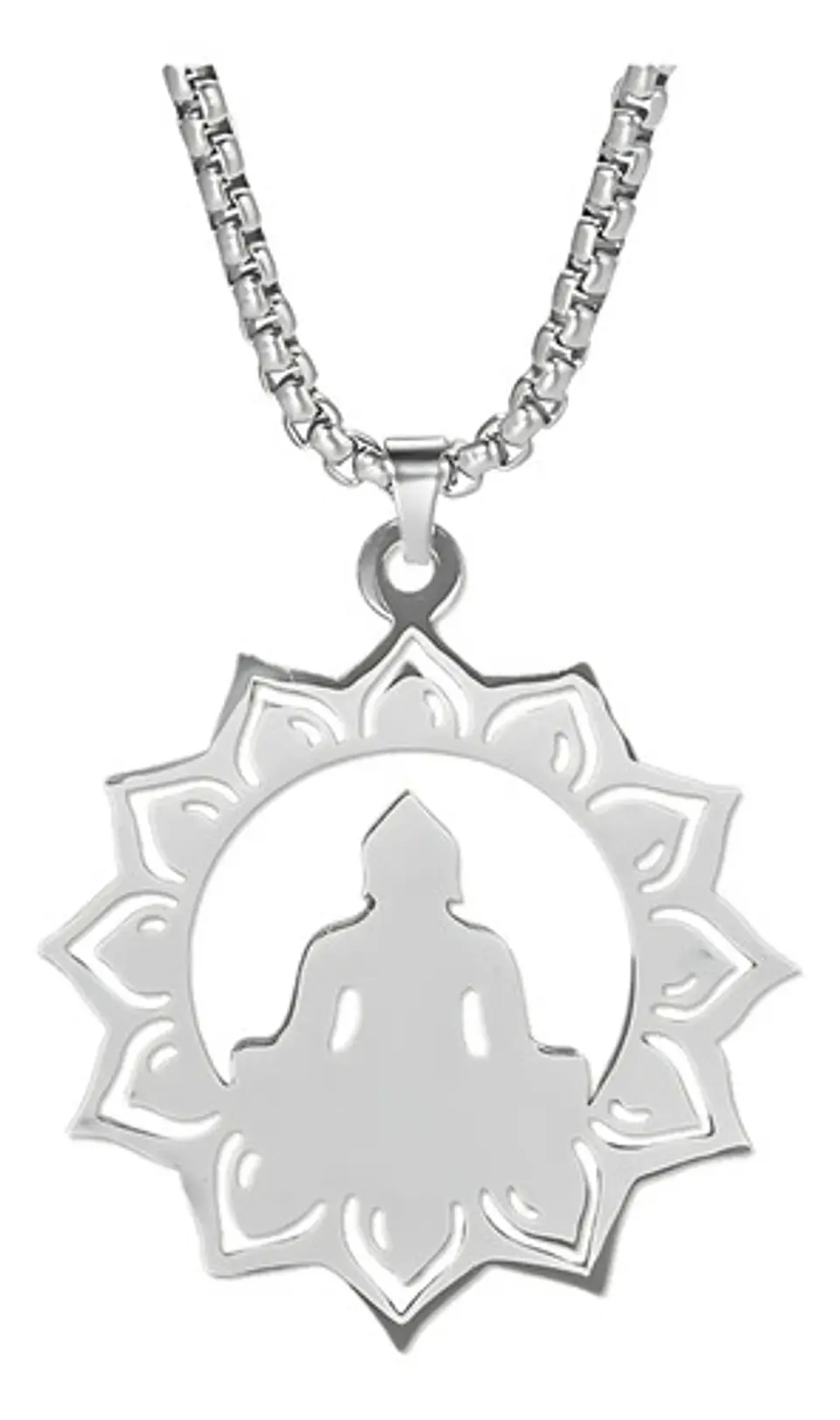 Collar en acero Para Hombres y Mujeres Dije Buda Loto Yoga 1