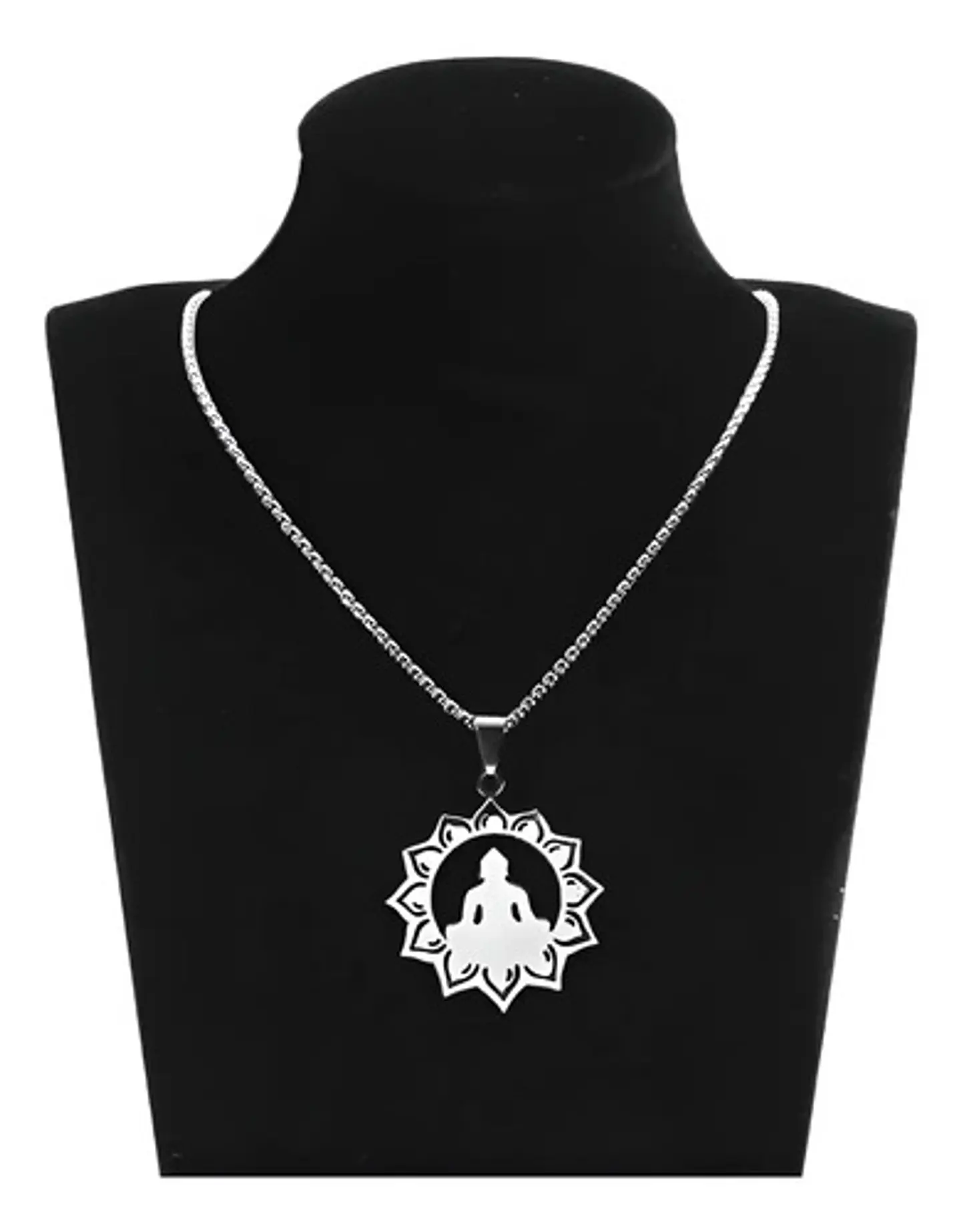 Collar en acero Para Hombres y Mujeres Dije Buda Loto Yoga 2