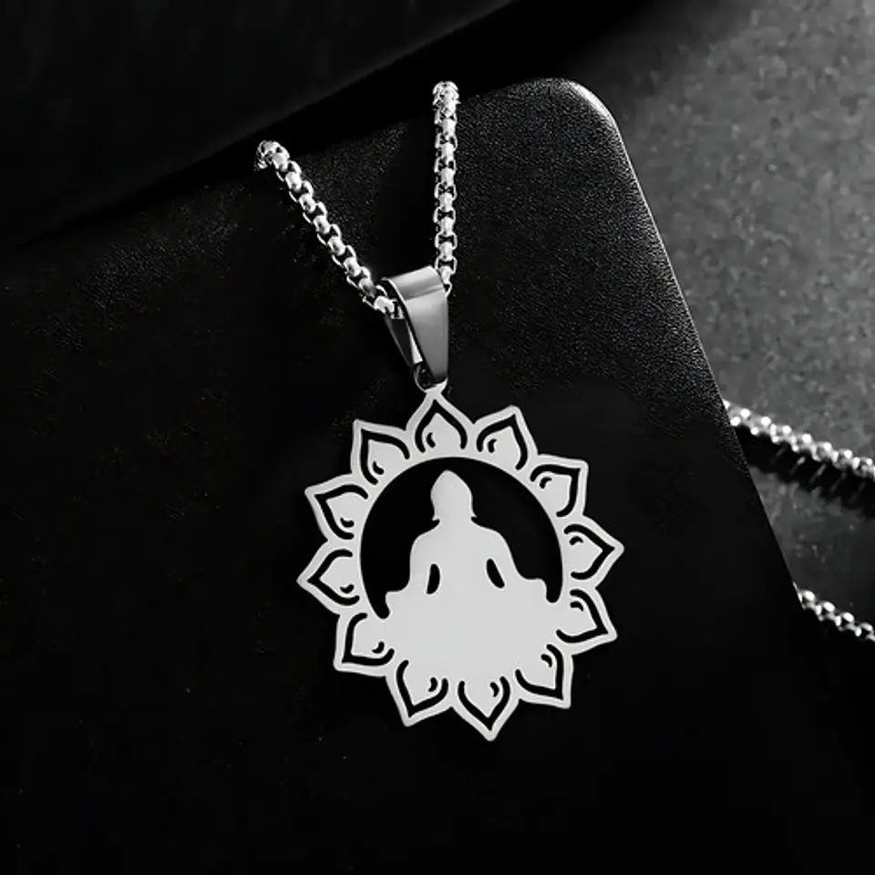 Collar en acero Para Hombres y Mujeres Dije Buda Loto Yoga 5