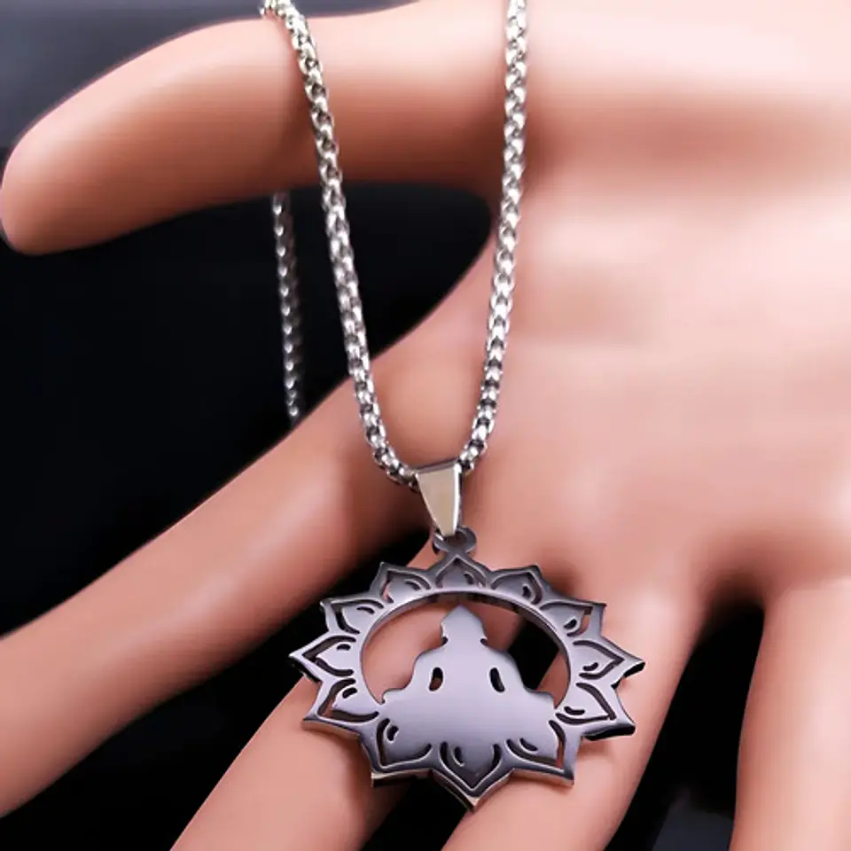 Collar en acero Para Hombres y Mujeres Dije Buda Loto Yoga 10