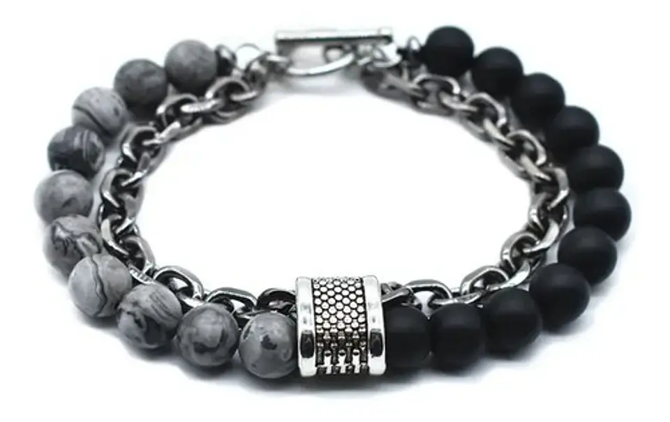 Pulsera Piedras Naturales Color Plat Acero Inoxidable Hombre 1