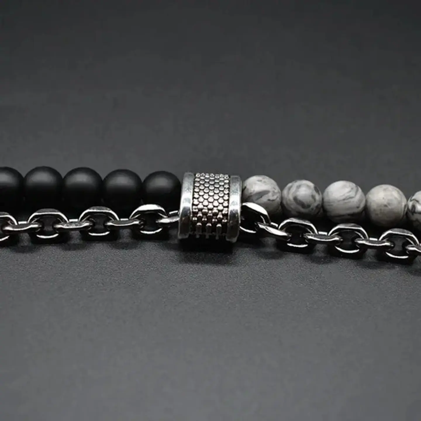 Pulsera Piedras Naturales Color Plat Acero Inoxidable Hombre 7