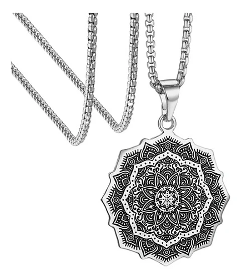 Collar en Acero para hombre y mujer dije Yoga Chakras Flor Loto 