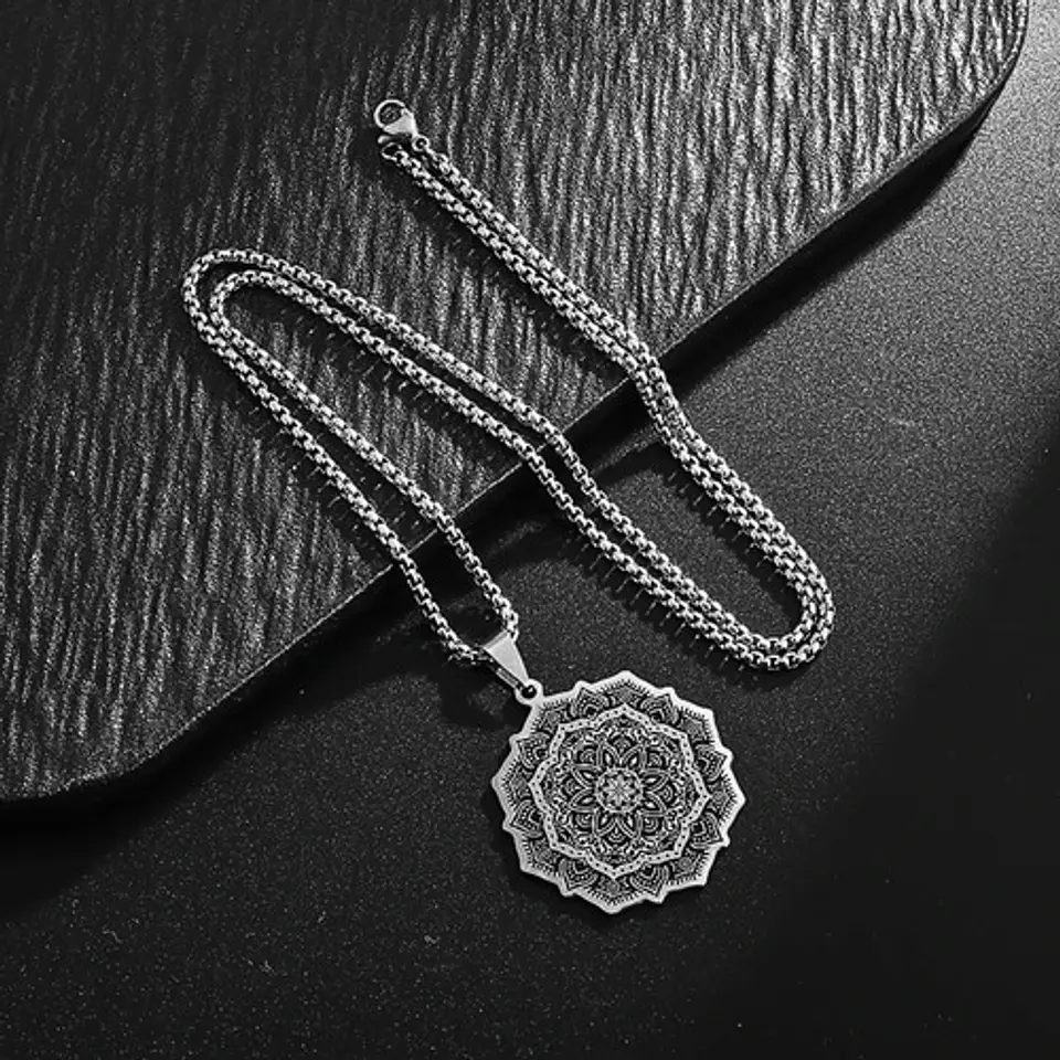 Collar en Acero para hombre y mujer dije Yoga Chakras Flor Loto  4