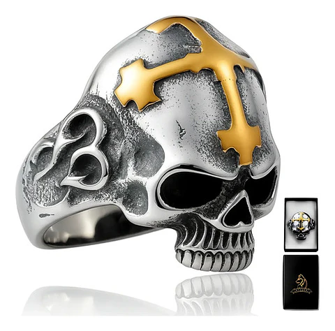 Anillo gotico en Acero Para Hombre y mujer forma de Cráneo Cruz Calavera