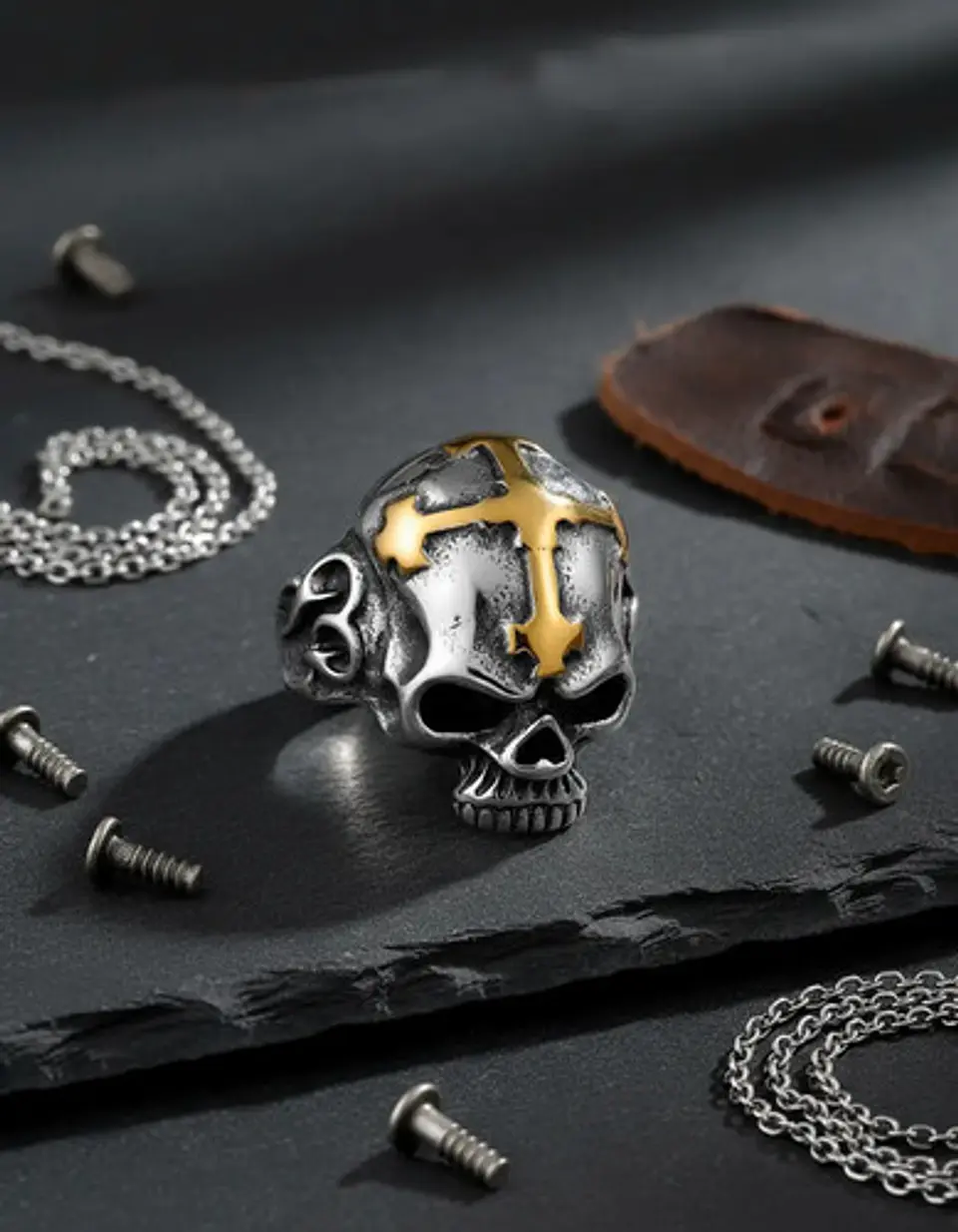 Anillo gotico en Acero Para Hombre y mujer forma de Cráneo Cruz Calavera 2