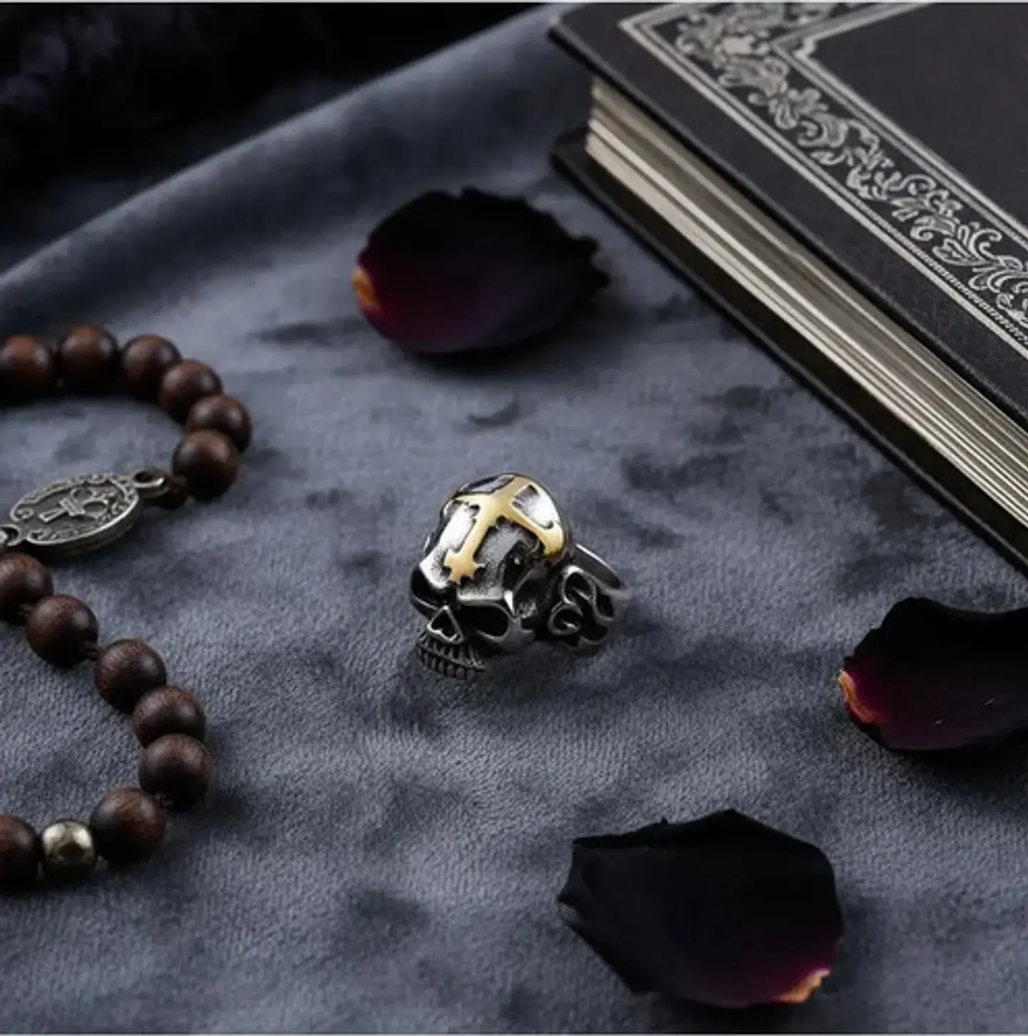 Anillo gotico en Acero Para Hombre y mujer forma de Cráneo Cruz Calavera 6