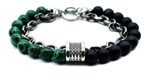Pulsera en Acero para hombres con cadena y Piedras Naturales