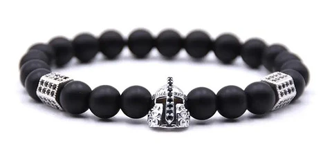Pulsera Para Hombres manilla con Piedras Naturales Casco Guerrero 