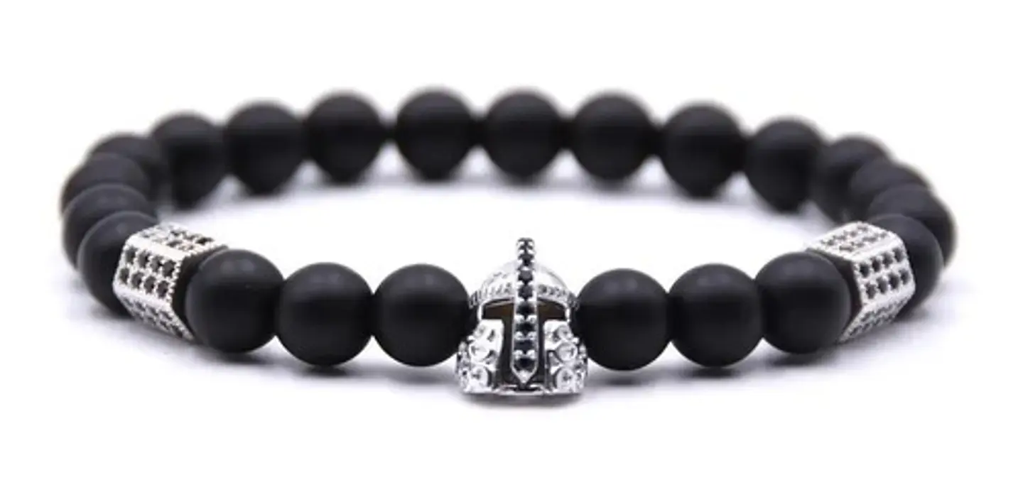 Pulsera Para Hombres manilla con Piedras Naturales Casco Guerrero  1