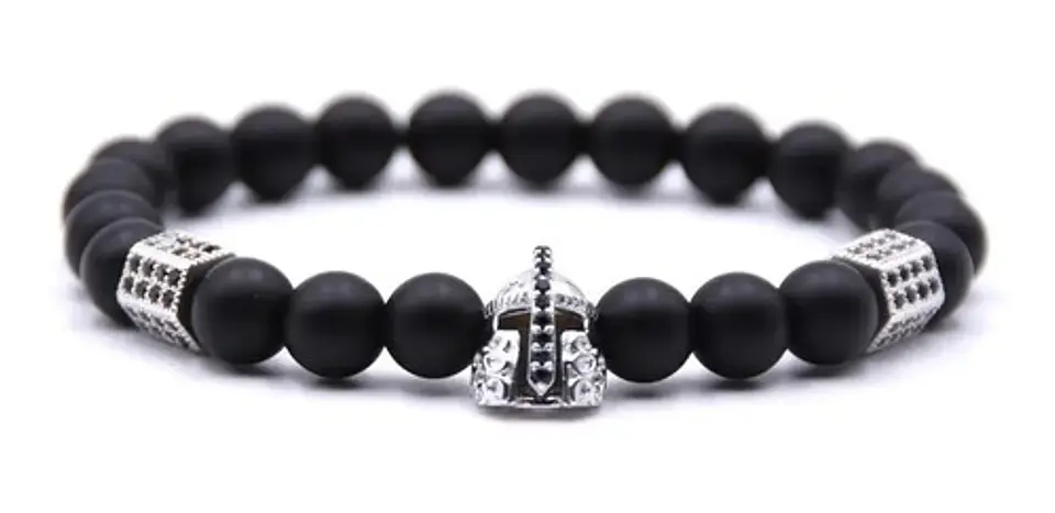 Pulsera Para Hombres manilla con Piedras Naturales Casco Guerrero  1