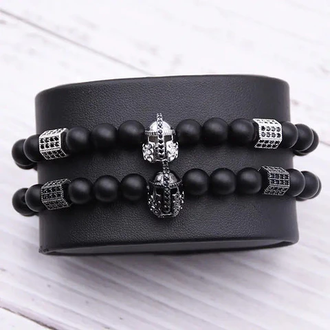 Pulsera Para Hombres manilla con Piedras Naturales Casco Guerrero 
