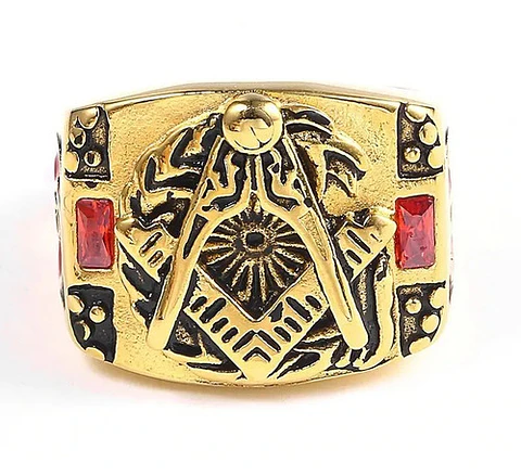 Anillo Mason Para Hombres en Acero Vintage Símbolo escuadra piedra
