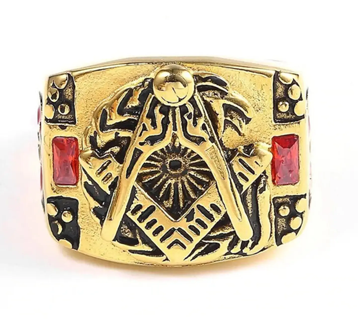Anillo Mason Para Hombres en Acero Vintage Símbolo escuadra piedra 2