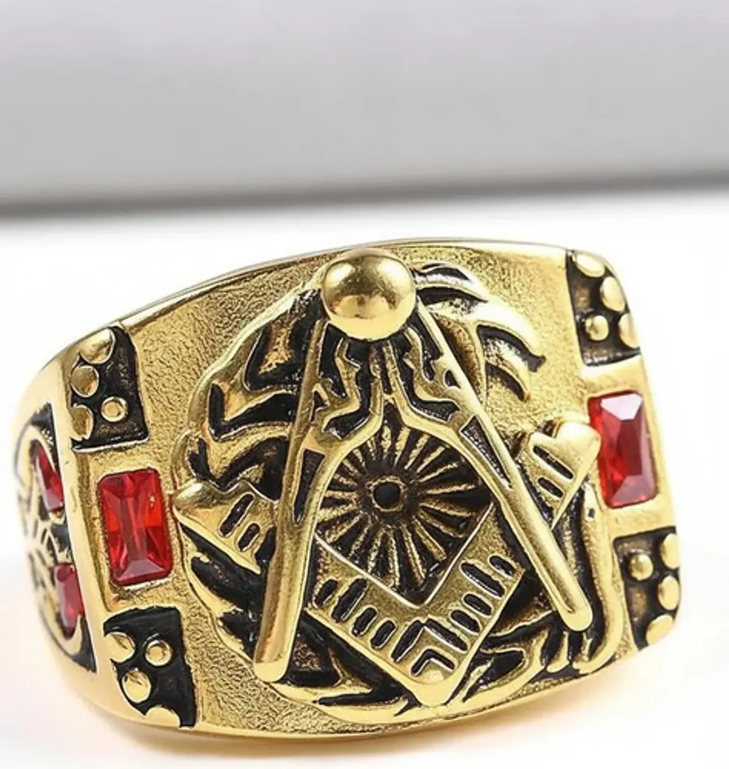 Anillo Mason Para Hombres en Acero Vintage Símbolo escuadra piedra 4