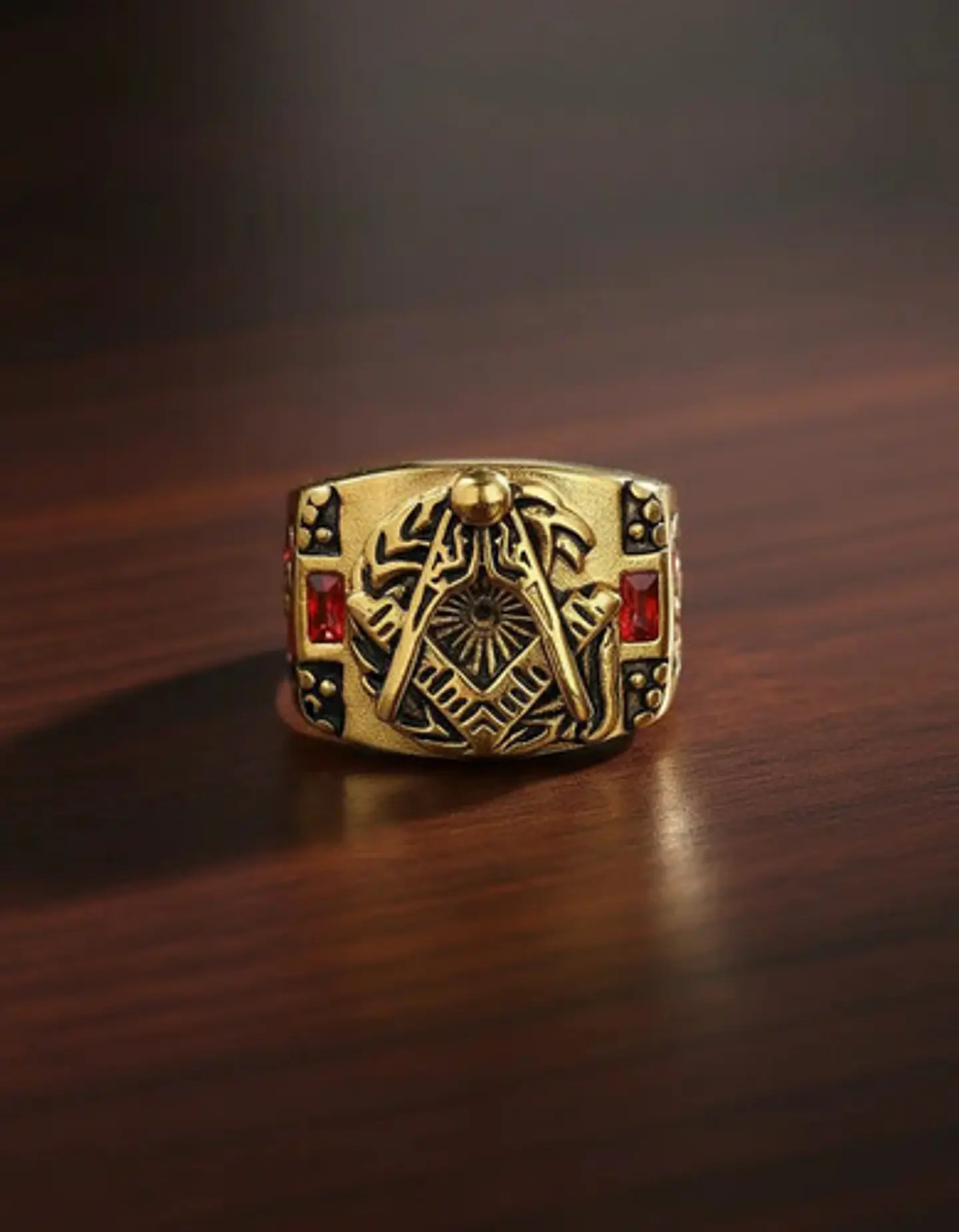 Anillo Mason Para Hombres en Acero Vintage Símbolo escuadra piedra 10