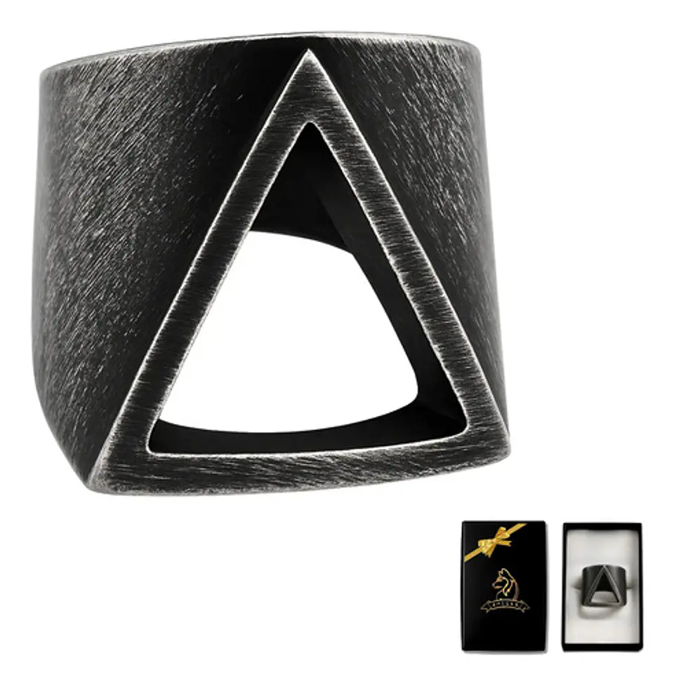 Anillo industrial en acero Para Hombres Triangular Polaco minimalista 1