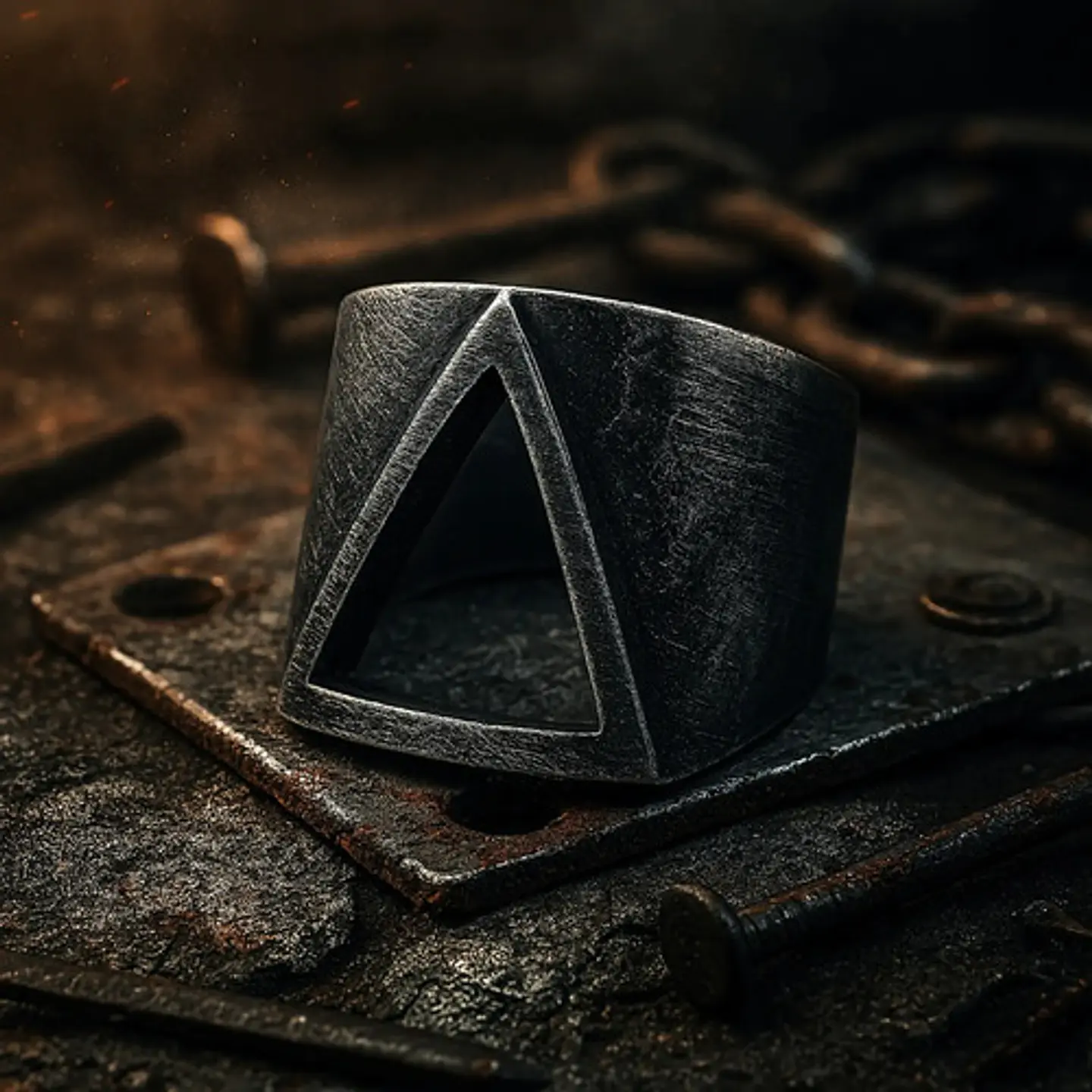 Anillo industrial en acero Para Hombres Triangular Polaco minimalista 4