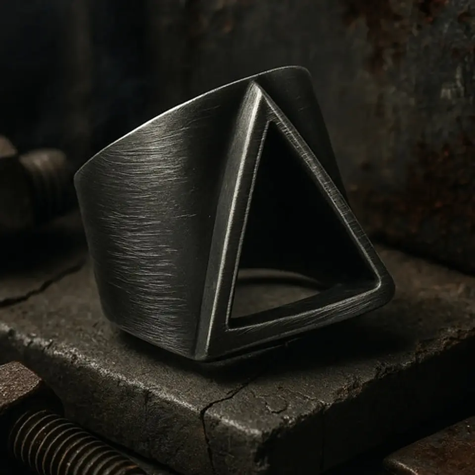 Anillo industrial en acero Para Hombres Triangular Polaco minimalista 6
