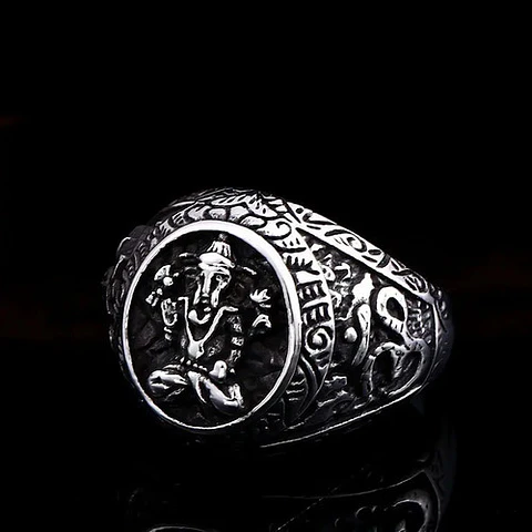 Anillo biker/punk en Acero para hombres forma de Ganesh Chakras 
