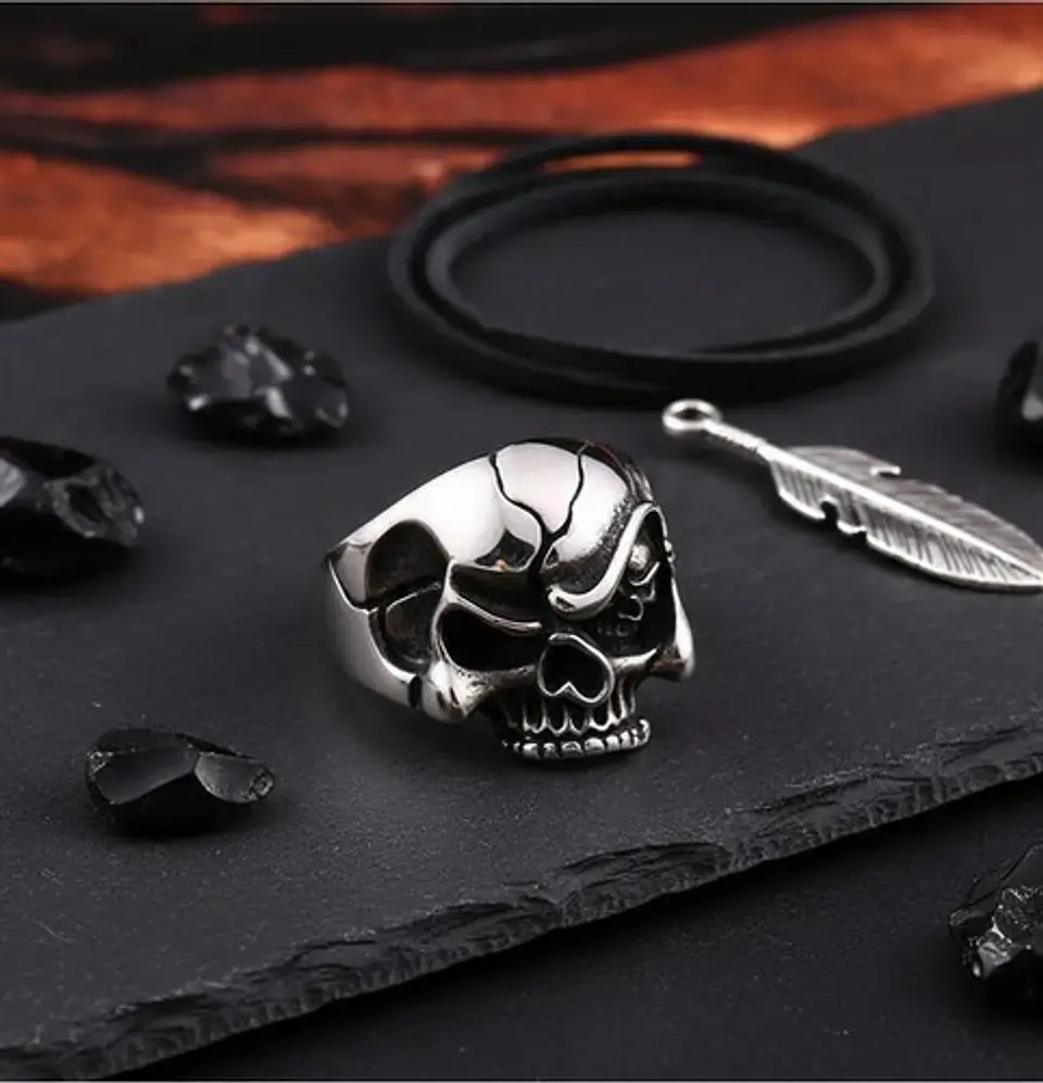 Anillo biker Para Hombres y mujeres en Acero forma cabeza Craneo Calavera 4