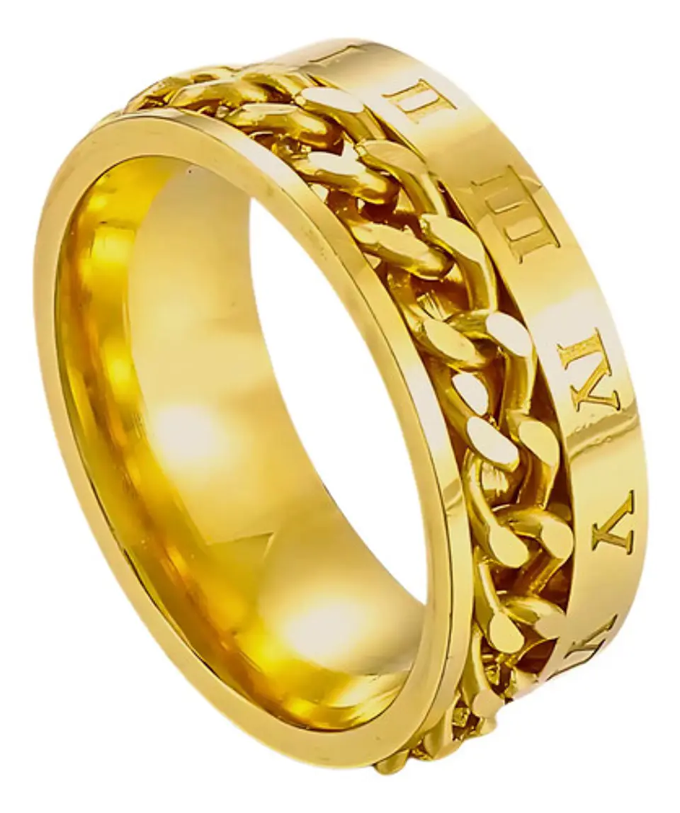 Anillo en Acero moderno/clásico para hombre con cadena y números romanos 1