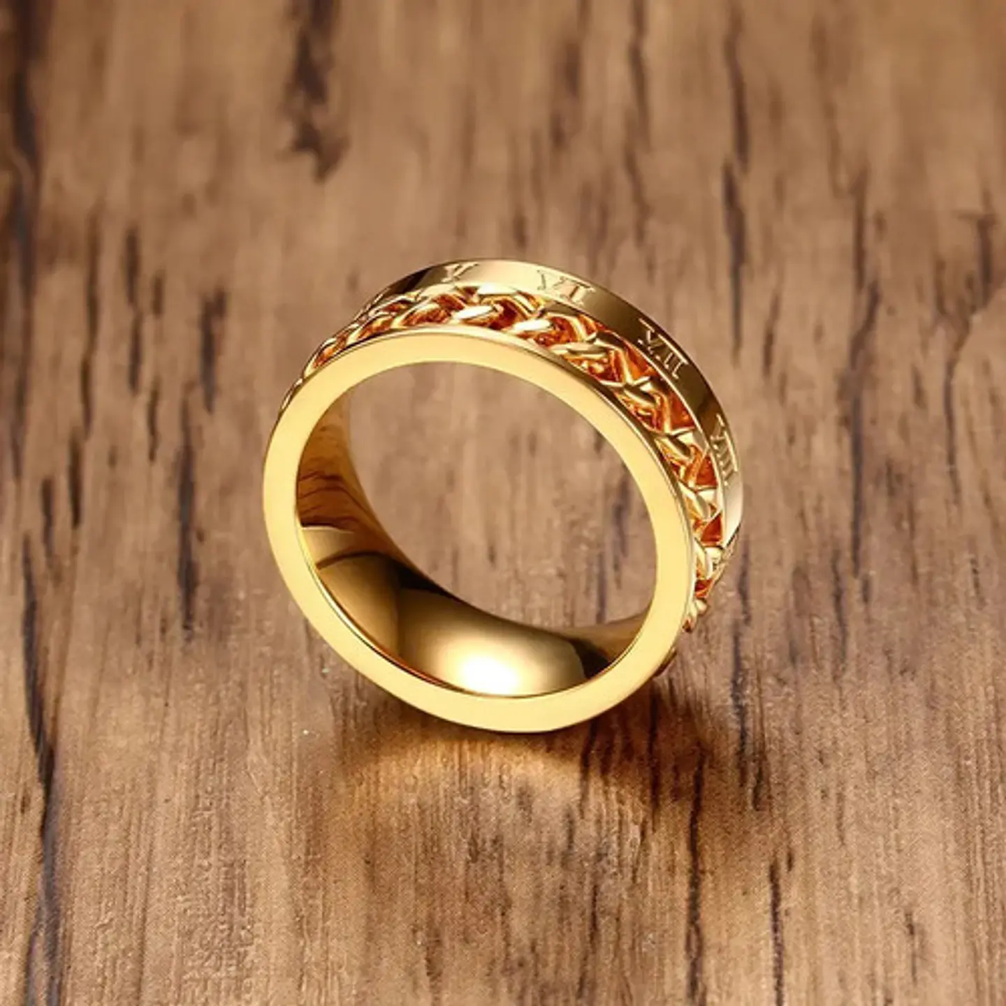 Anillo en Acero moderno/clásico para hombre con cadena y números romanos 2