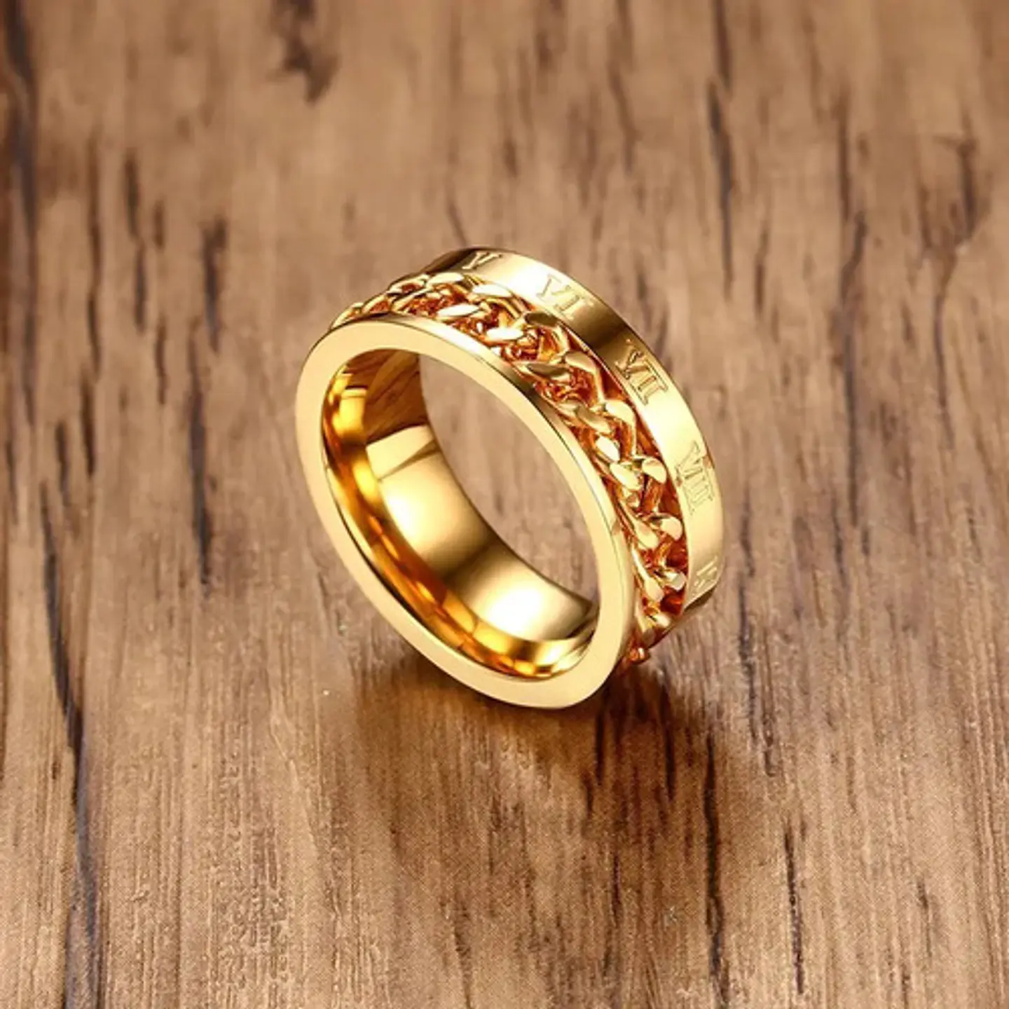 Anillo en Acero moderno/clásico para hombre con cadena y números romanos 3