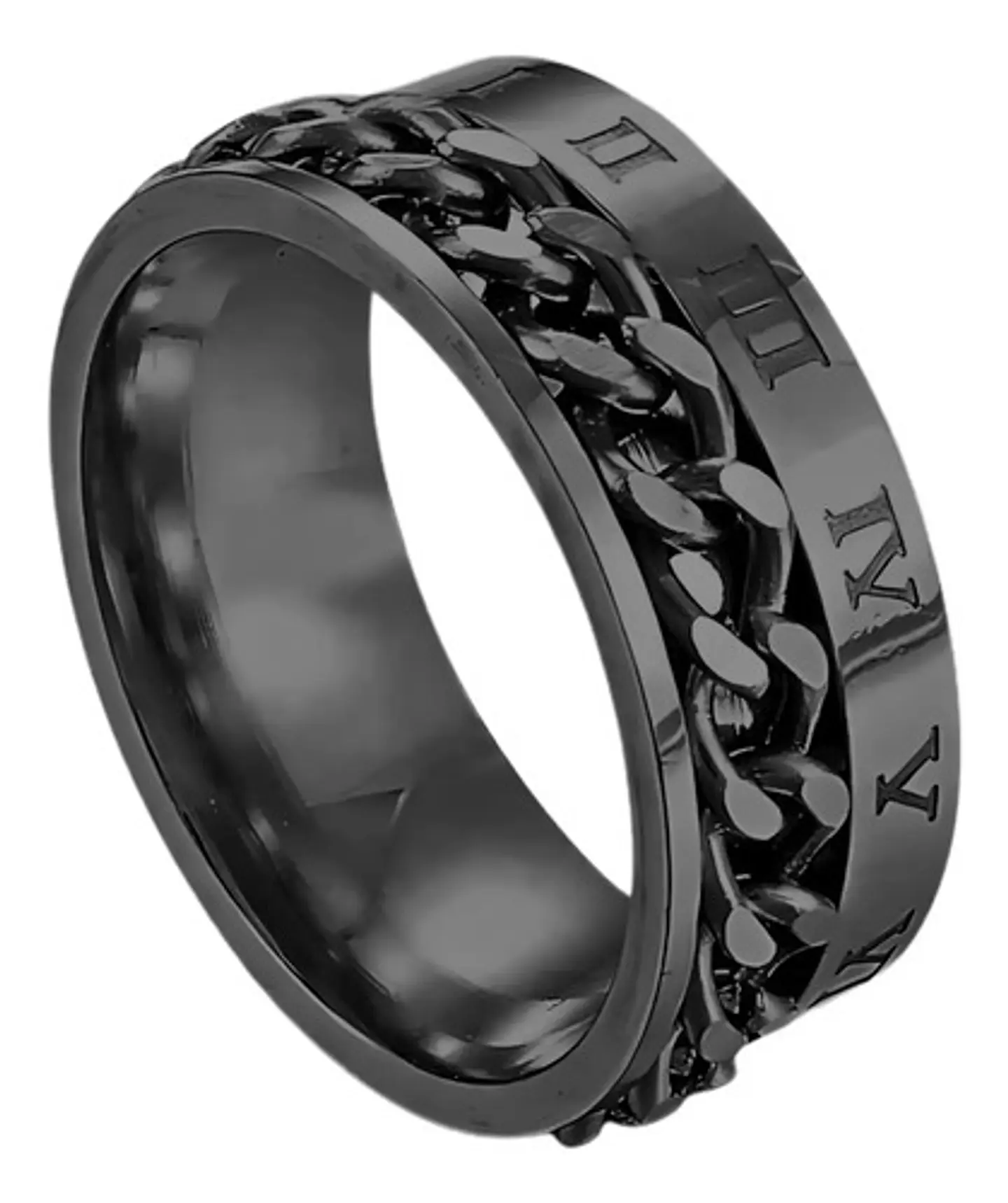 Anillo en Acero moderno/clásico para hombre con cadena y números romanos 5