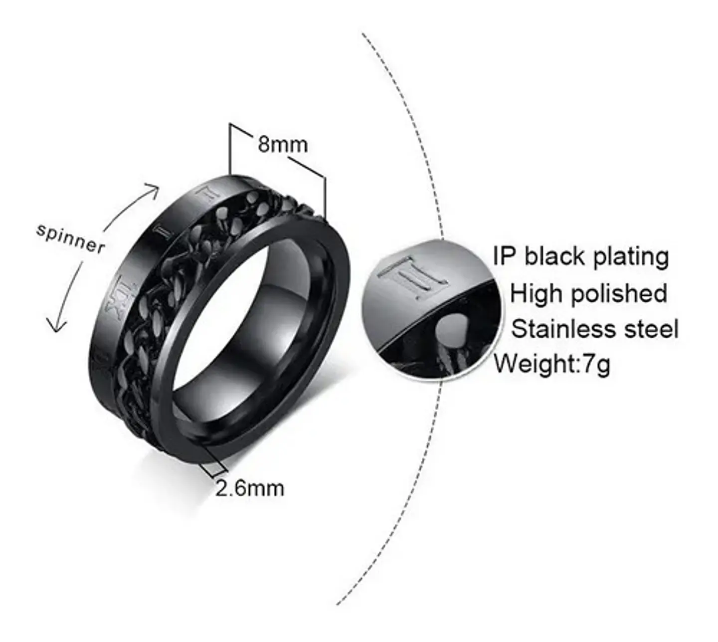 Anillo en Acero moderno/clásico para hombre con cadena y números romanos 6