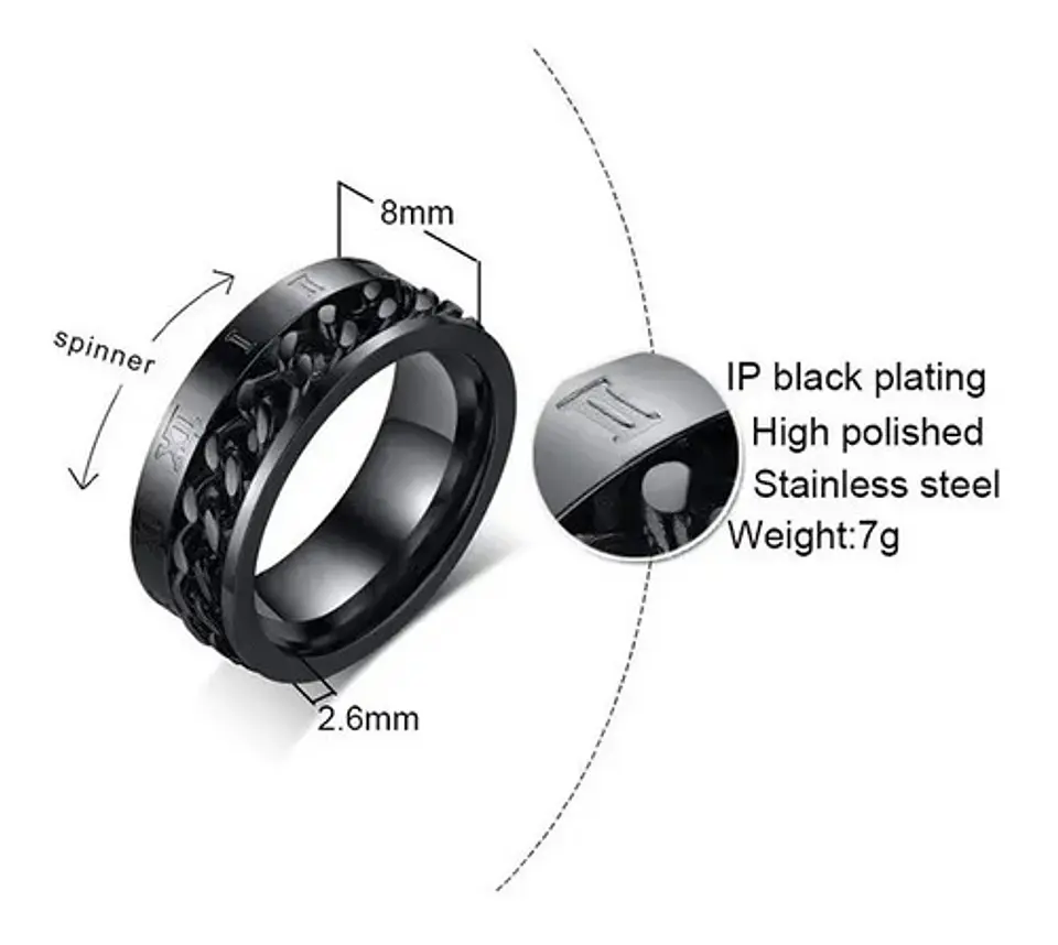 Anillo en Acero moderno/clásico para hombre con cadena y números romanos 6
