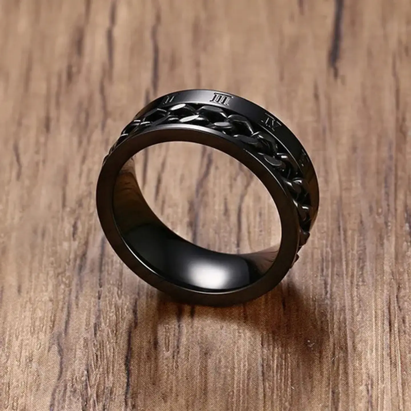 Anillo en Acero moderno/clásico para hombre con cadena y números romanos 8