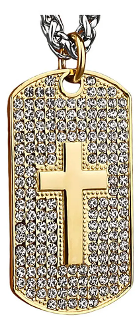 Collar en Acero para hombre dije tag Placa cruz incrustaciones de Cz Militar 