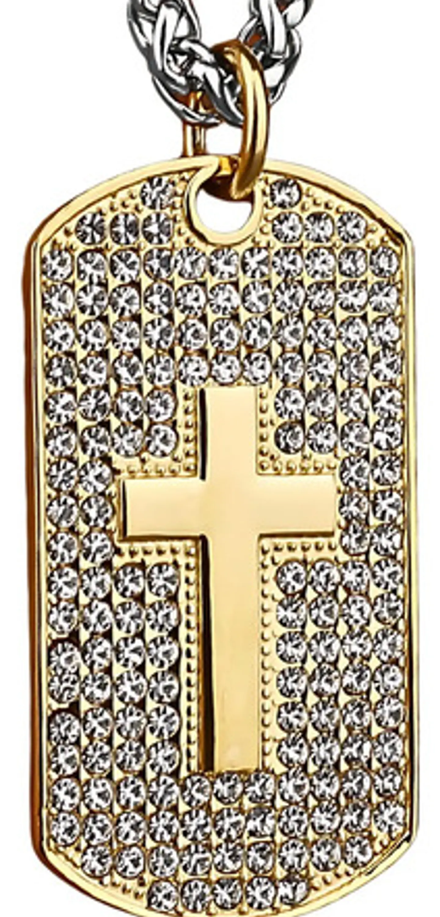 Collar en Acero para hombre dije tag Placa cruz incrustaciones de Cz Militar  2