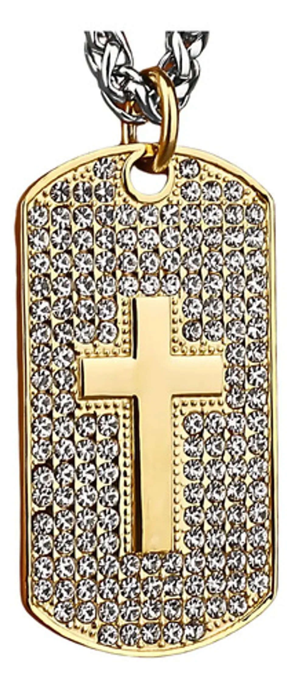 Collar en Acero para hombre dije tag Placa cruz incrustaciones de Cz Militar  2