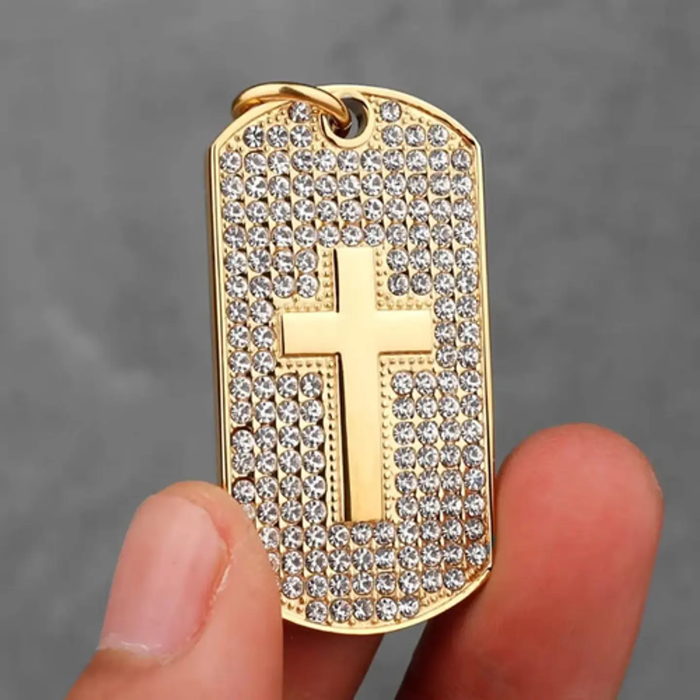 Collar en Acero para hombre dije tag Placa cruz incrustaciones de Cz Militar  5