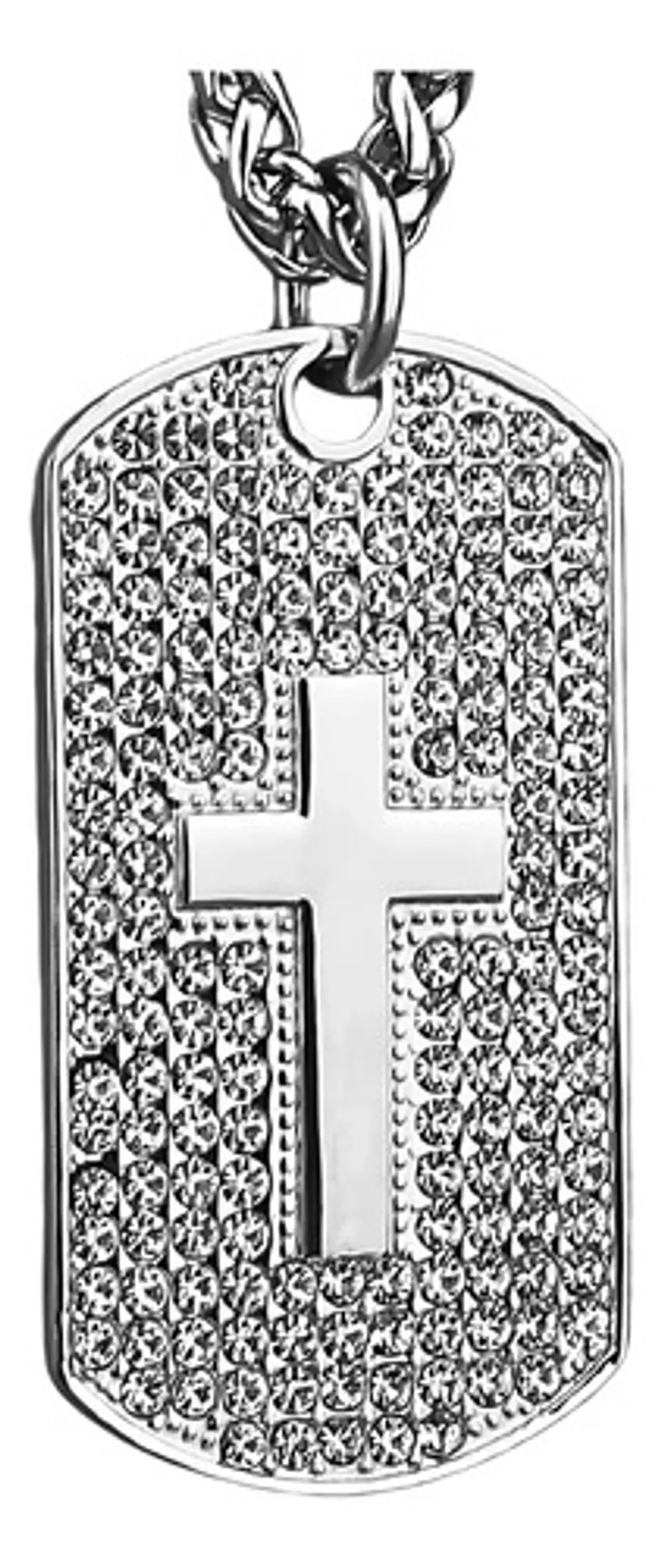 Collar en Acero para hombre dije tag Placa cruz incrustaciones de Cz Militar  8